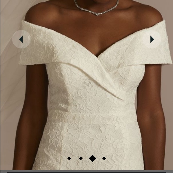 NWOT David's Bridal cuffed off-the-shoulder lace sheath gown - Picture 2 of 4